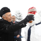 Israel President Shimon Peres enjoying the winter in Jerusalem.